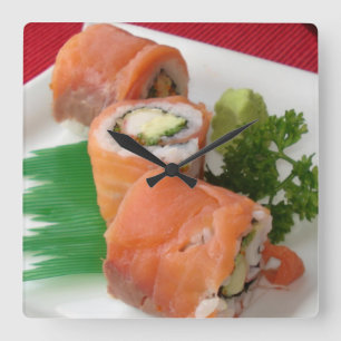 Lachs-Sushi-Rollen - Foto Quadratische Wanduhr