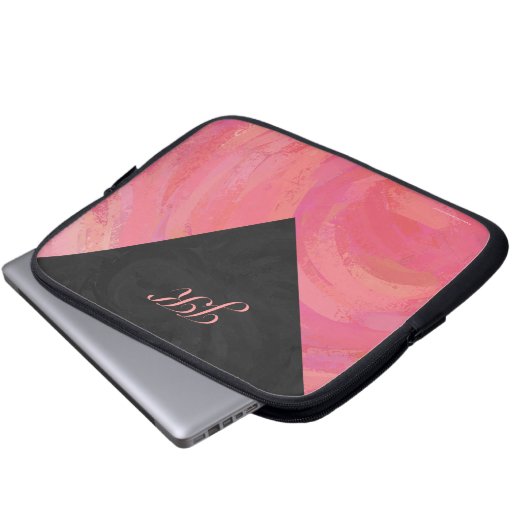Lachs Swirl Monogramm Laptopschutzhülle (Vorne Knopf)