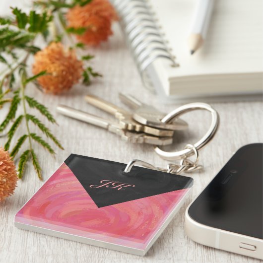 Lachs Swirl Monogramm Schlüsselanhänger (Vorderseite rechts)