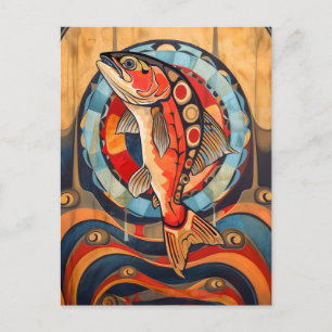 Lachs-Totem – Reise im Deco-Stil Postkarte