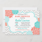 Lachs & Türkis Blütendusche Einladung (Vorderseite)