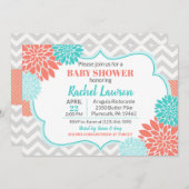 Lachs & Türkis Blütendusche Einladung (Vorne/Hinten)