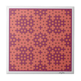 Lachs und Fuchsia Hitomezashi geometrische Fliese