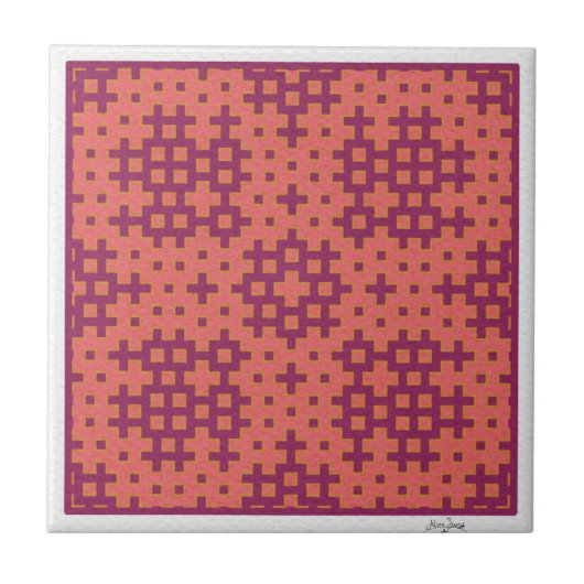 Lachs und Fuchsia Hitomezashi geometrische Fliese (Vorderseite)