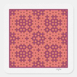 Lachs und Fuchsia Hitomezashi geometrische Fliese Quadratischer Aufkleber