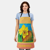 Lachs und Gelbstreifen Schürze (Getragen)