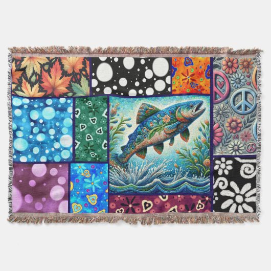 Lachs Verrückte Patchwork-Blumen-Whimsical-Bunt Decke (Vorderseite)