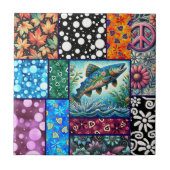 Lachs Verrückte Patchwork-Blumen-Whimsical-Bunt Fliese (Vorderseite)