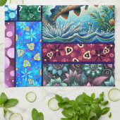 Lachs Verrückte Patchwork-Blumen-Whimsical-Bunt Geschirrtuch (Gefaltet)