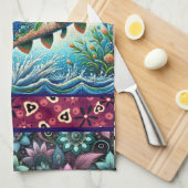 Lachs Verrückte Patchwork-Blumen-Whimsical-Bunt Geschirrtuch (Viertel Falte)