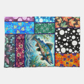 Lachs Verrückte Patchwork-Blumen-Whimsical-Bunt Geschirrtuch (Horizontal)