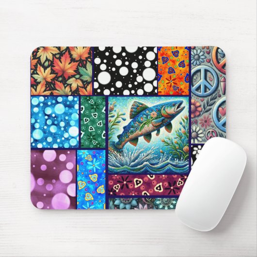 Lachs Verrückte Patchwork-Blumen-Whimsical-Bunt Mousepad (Mit Mouse)