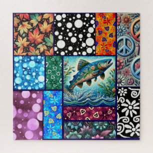 Lachs Verrückte Patchwork-Blumen-Whimsical-Bunt Puzzle