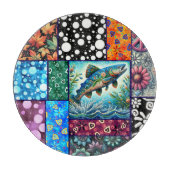 Lachs Verrückte Patchwork-Blumen-Whimsical-Bunt Schneidebrett (Vorderseite)