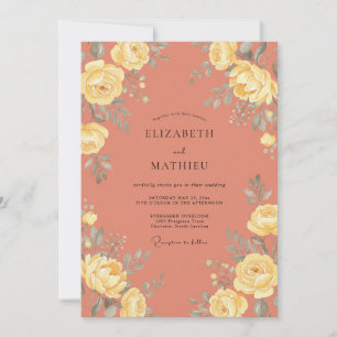 Lachs Vintage Botanische Hochzeit Einladung