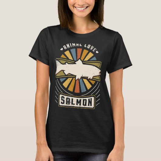 Lachs Vintages Retro-Tier T-Shirt (Vorderseite)