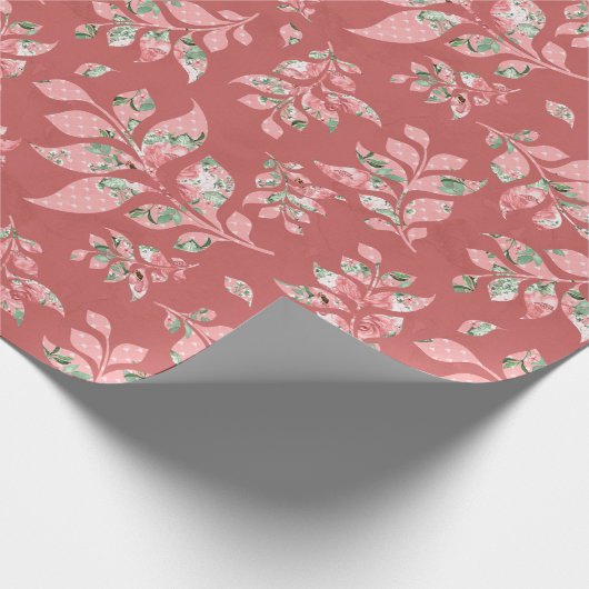 Lachs Whimsical Blätter Hochzeitszettel Geschenkpapier (Ecke)