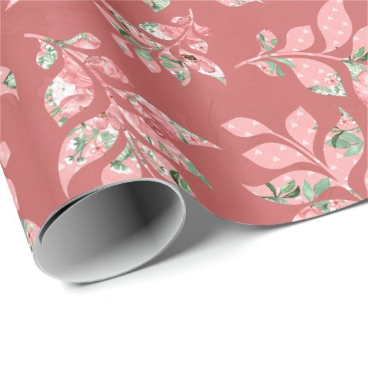 Lachs Whimsical Blätter Hochzeitszettel Geschenkpapier (Rolleneckpunkt)