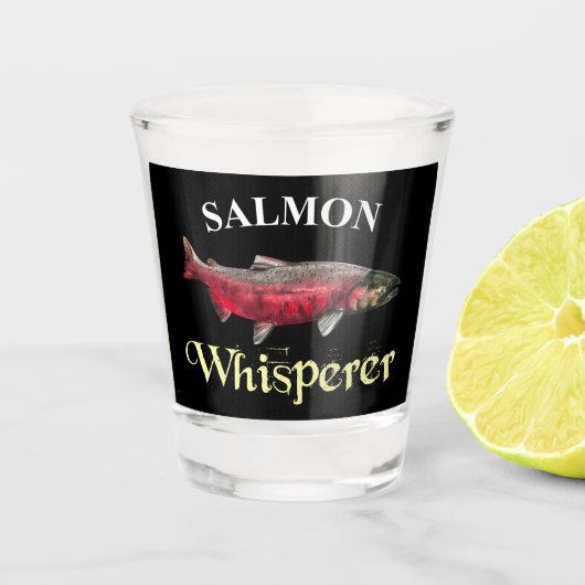 Lachs Whisperer Dark Schnapsglas (Vorderseite)