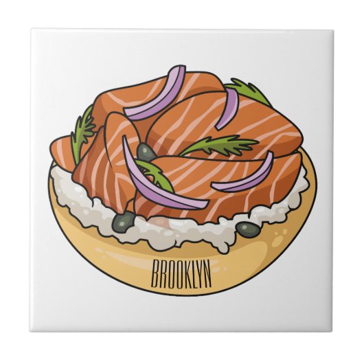 Lachsbagel-Cartoon Fliese (Vorderseite)