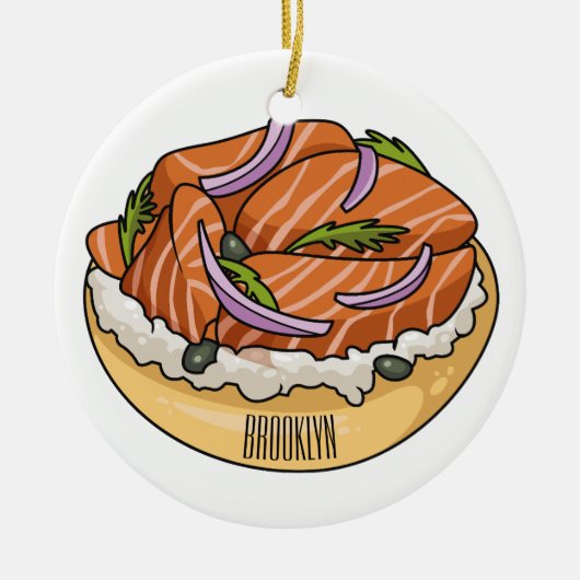 Lachsbagel-Cartoon Keramik Ornament (Vorne)