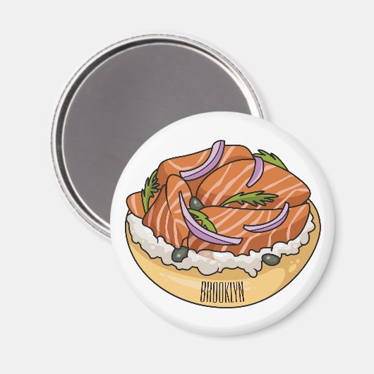 Lachsbagel-Cartoon Magnet (Vorderseite/Rückseite)