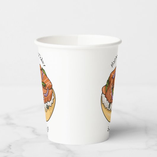 Lachsbagel-Cartoon Pappbecher (Links)