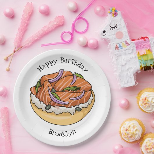 Lachsbagel-Cartoon Pappteller (Party)