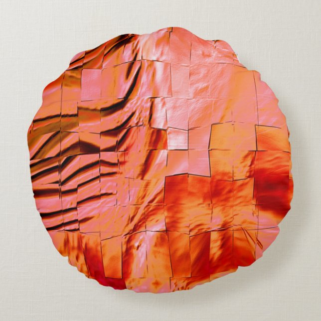 Lachsfarbe in Mosaikstruktur weich geschnitzt Rundes Kissen (Rückseite)