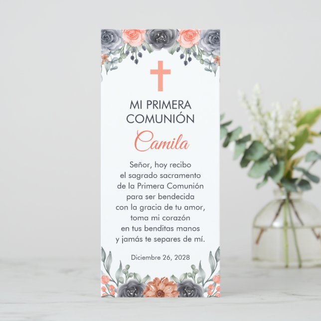 Lachsfarbene Blume Erste Kommune Lesezeichen (Stehend Vorderseite)