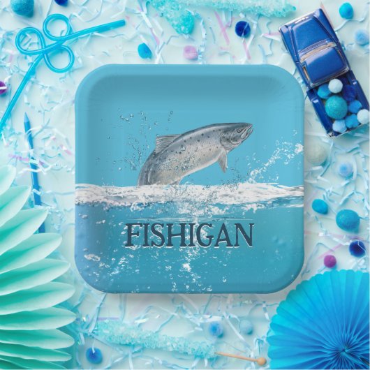 Lachsfisch in Wasser mit Michigan-Text Pappteller (Party)