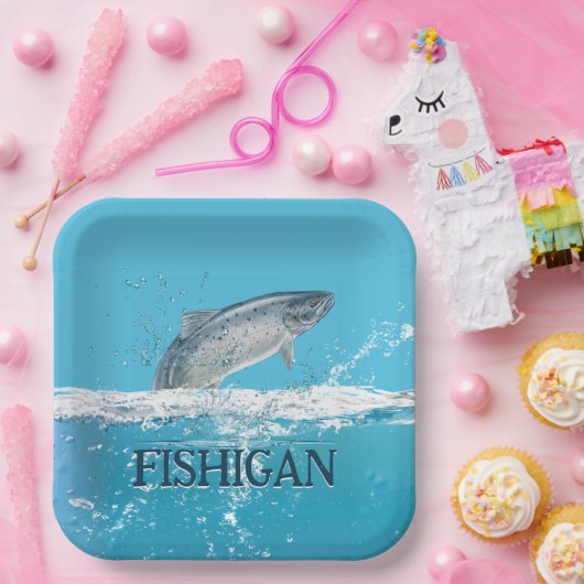 Lachsfisch in Wasser mit Michigan-Text Pappteller (Party)