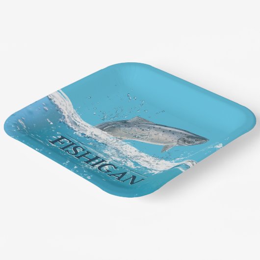 Lachsfisch in Wasser mit Michigan-Text Pappteller (Gewinkelt)