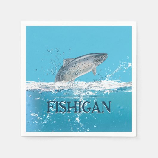 Lachsfisch in Wasser mit Michigan-Text Serviette (Vorderseite)