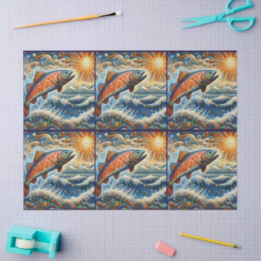 Lachsfische aus kaltem Glas Seidenpapier (Basteln)