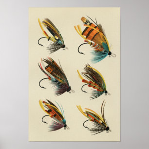 Lachsfliegen 30 bis 35 Vintage Poster