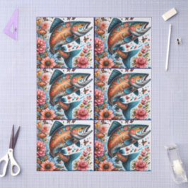 Lachsfloralfische Dekoupage Seidenpapier