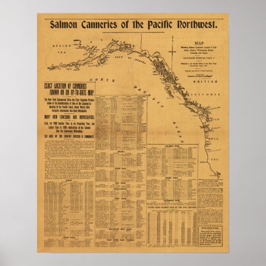 Lachsklöster der Nordwestkarte des Pazifiks Poster (Vorne)