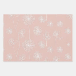 Lachsrosa mit einem zarten, weißen, floralen Vinta Geschenkpapier Set