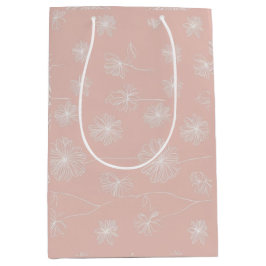 Lachsrosa mit einem zarten, weißen, floralen Vinta Mittlere Geschenktüte