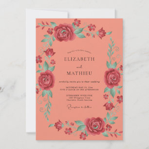 Lachsrosa Rosenhochzeit Einladung