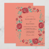 Lachsrosa Rosenhochzeit Einladung (Vorne/Hinten)