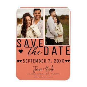 Lachsrosa Save the Date 2 Foto Hochzeit Magnet