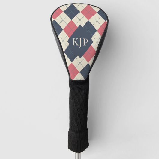 Lachsrosa und Navy-Argyle-Muster Golf Headcover (Vorderseite)