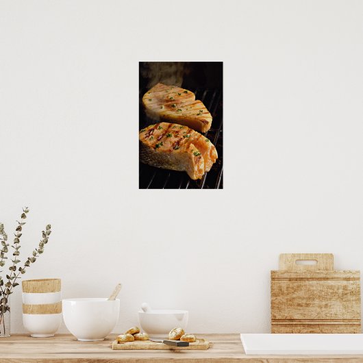 Lachssteaks auf Grill Poster (Küche)