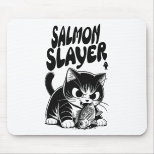 Lachsvernichter Lustige Katze Fischen Lachs Fisch Mousepad