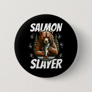 Lachsvernichter Lustiger Bär Fischen Lachs Fisch Button