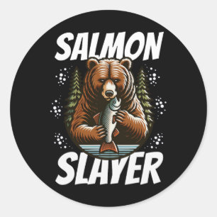Lachsvernichter Lustiger Bär Fischen Lachs Fisch  Runder Aufkleber