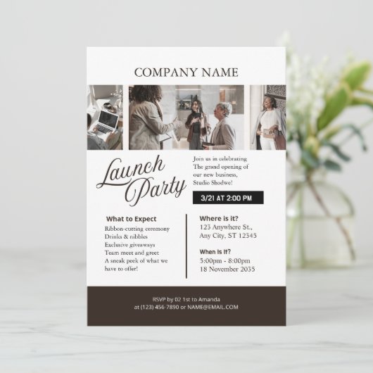 lack and White Professional Company Launch Party Einladung (Stehend Vorderseite)