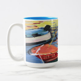 Lackierboot auf dem Meer Zweifarbige Tasse